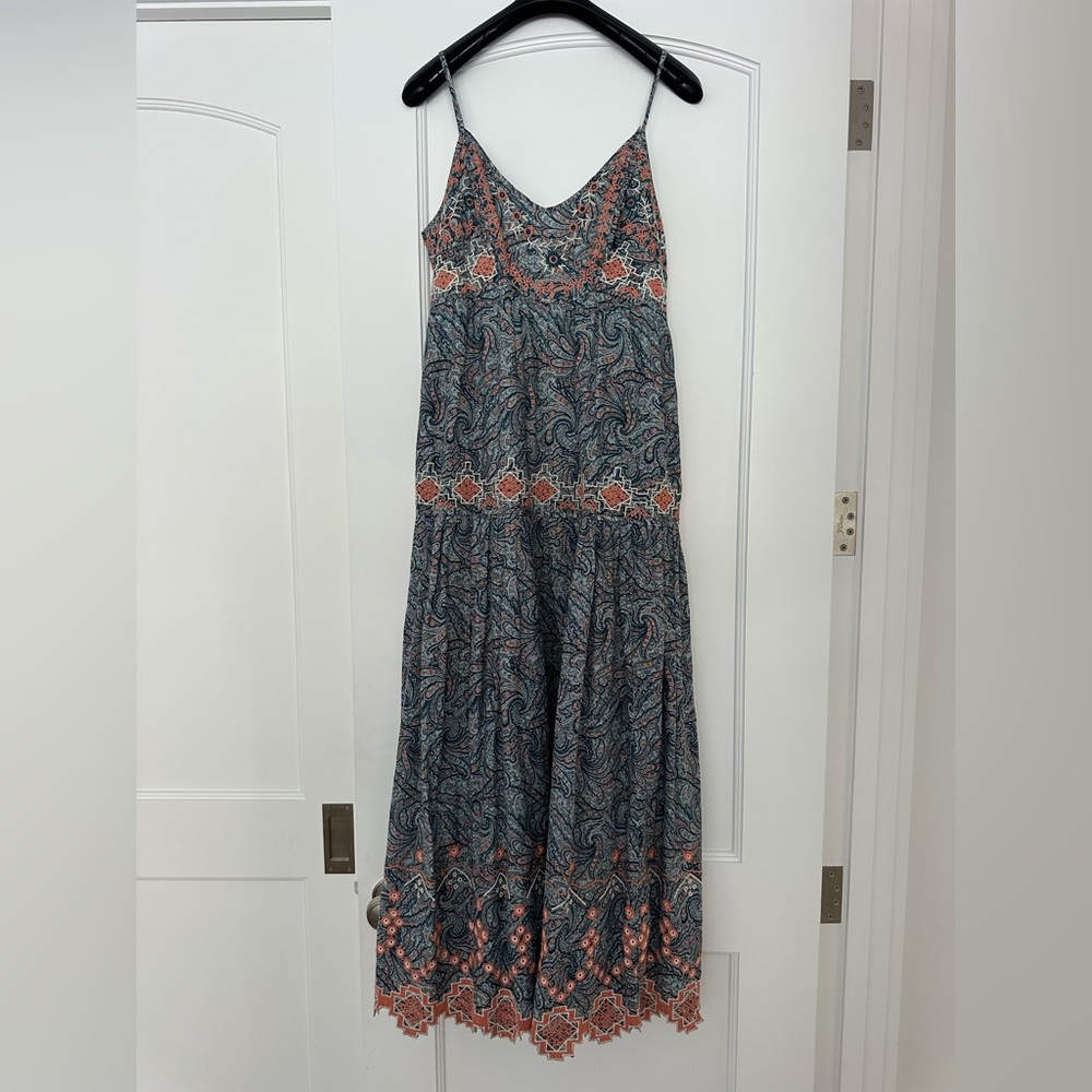 Anthropologie Sleeveless Maxi Blue and Orange Lace Dress Size 10